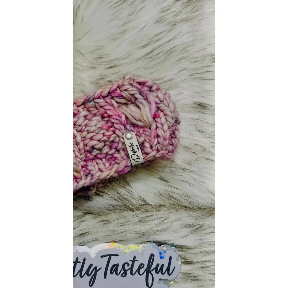 Hand Knit Pink Merino Wool Headband: Lake Erie Headband